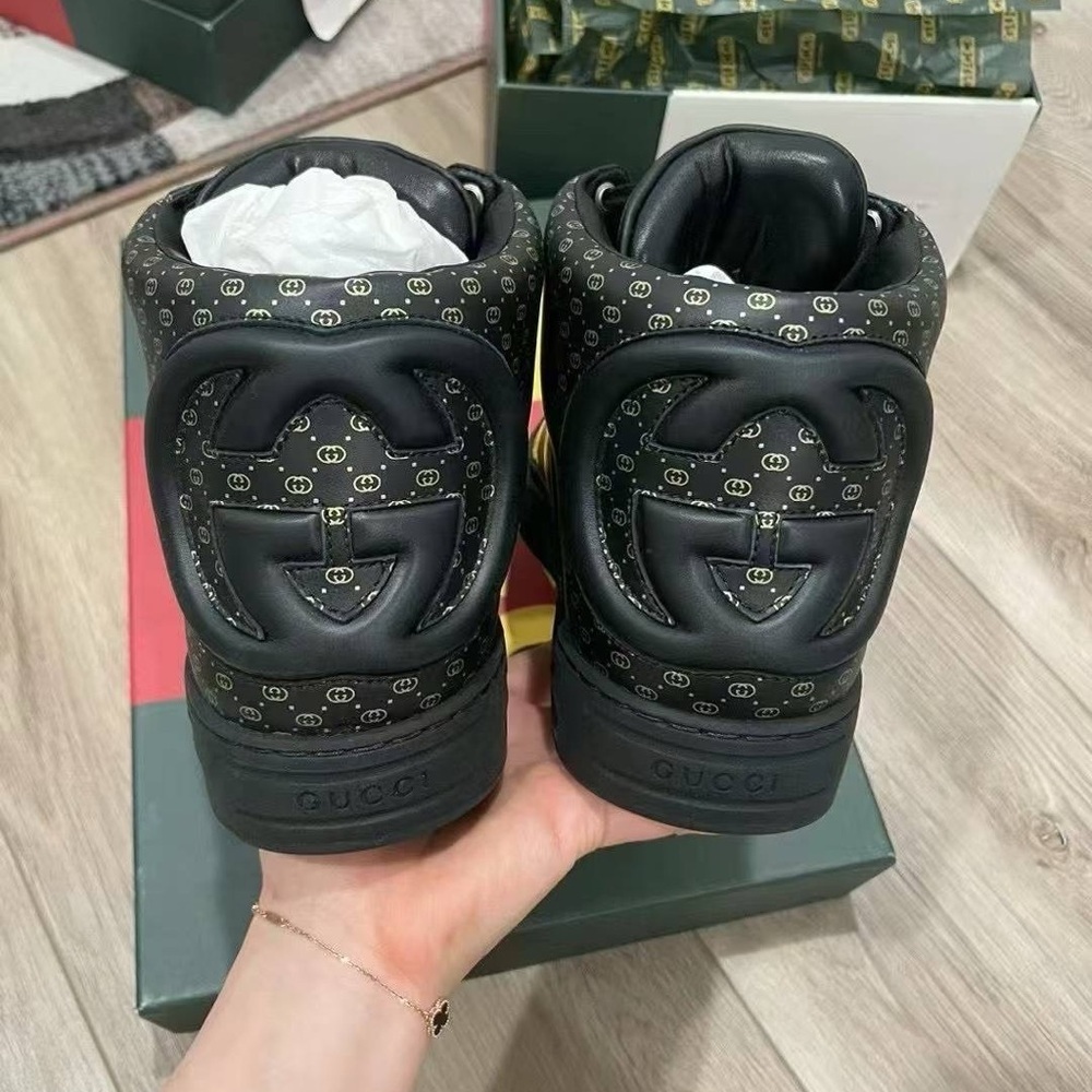 Authentic Gucci x Dapper Dan Mens Black High Top Sneaker Shoes Size 7.5 NIB - Picture 4 of 6